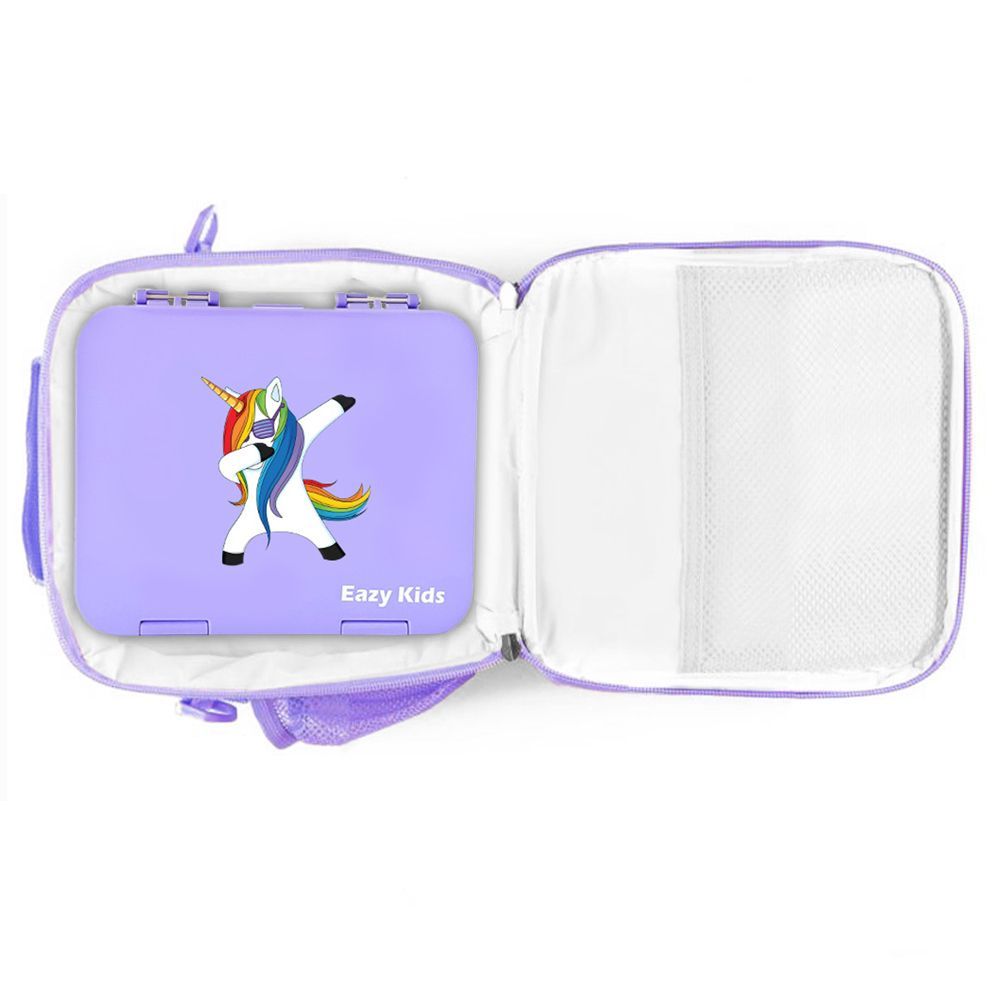 Eazy Kids - Unicorn Purple Bento Boxes w/ Assorted Insulated Lunch Bag Combo 