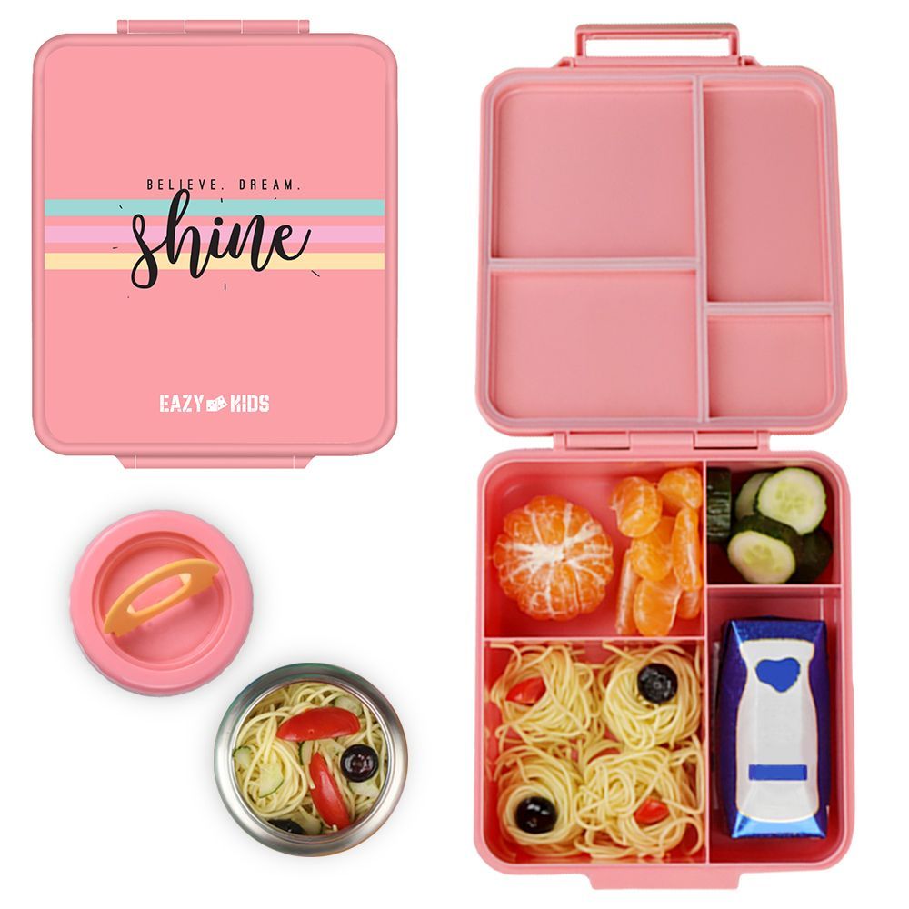 Eazy Kids - Bento Boxes w/ Insulated Lunch Bag - Shine Unicorn Pink