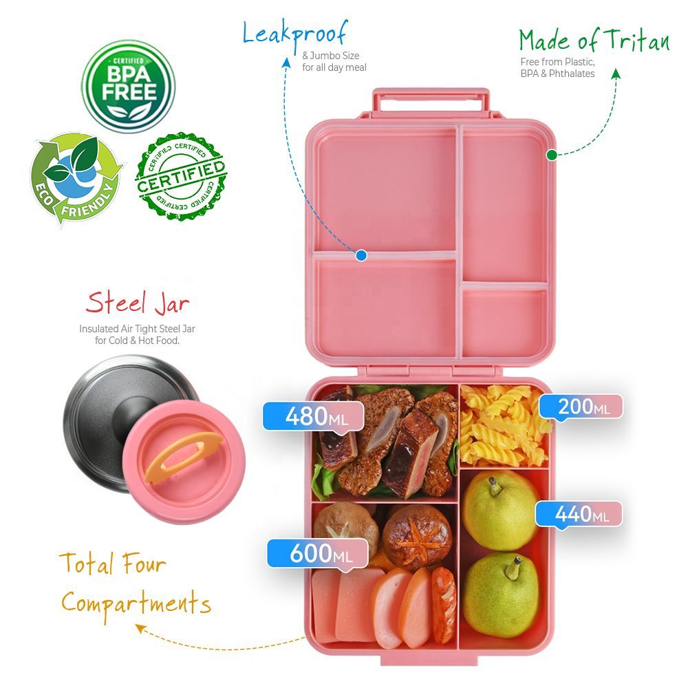 Eazy Kids - Bento Boxes w/ Insulated Lunch Bag - Shine Unicorn Pink