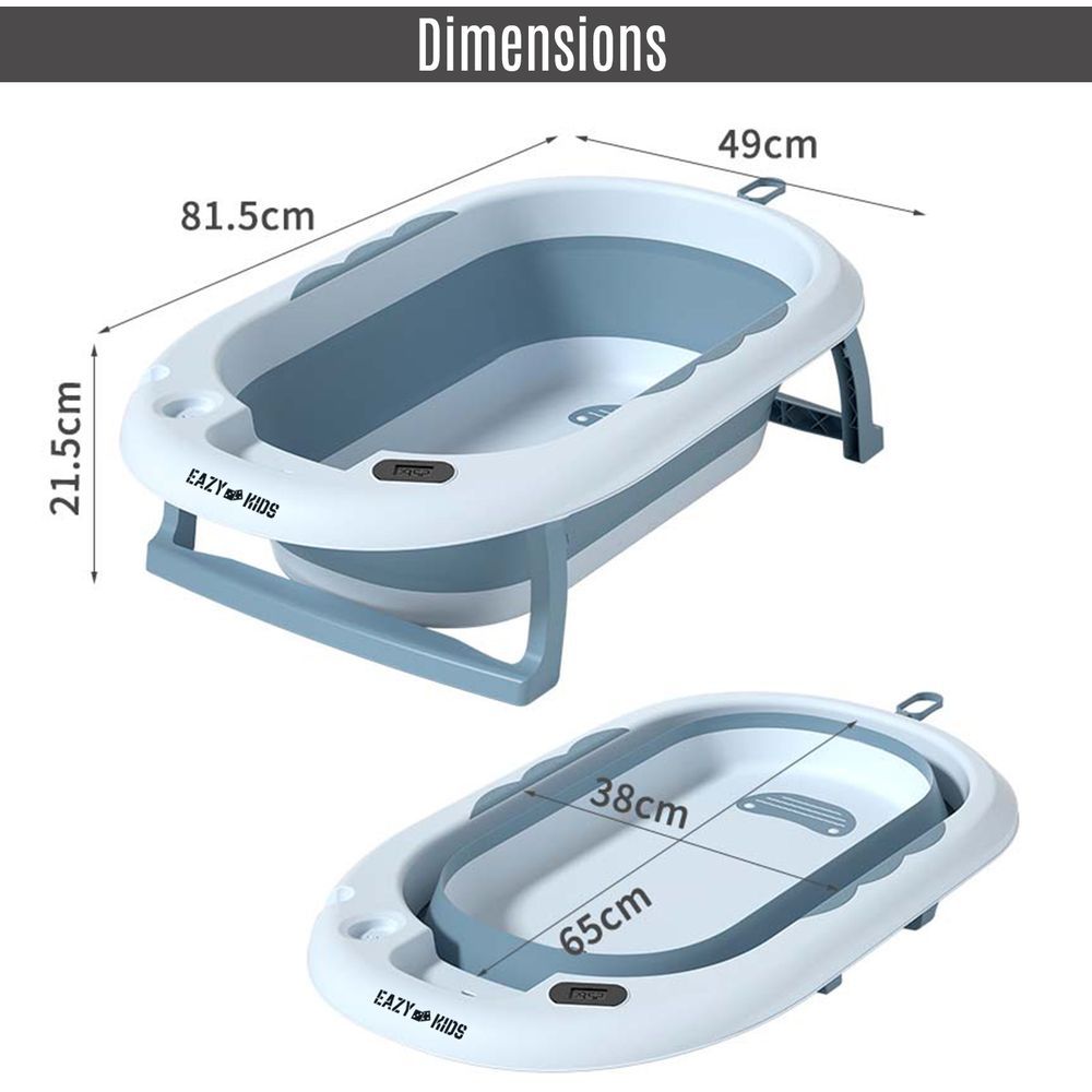 Eazy Kids - Foldable Bathtub W/ Thermometer & Mug - Blue