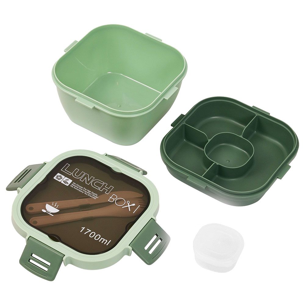 Eazy Kids - 5 Compartment Lunch Box w/ Utensils 1700ml - Green