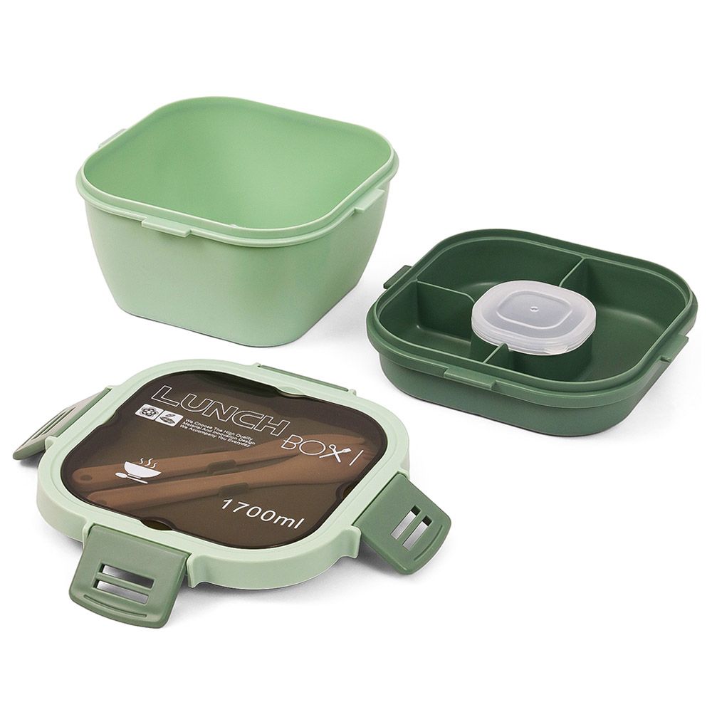 Eazy Kids - 5 Compartment Lunch Box w/ Utensils 1700ml - Green