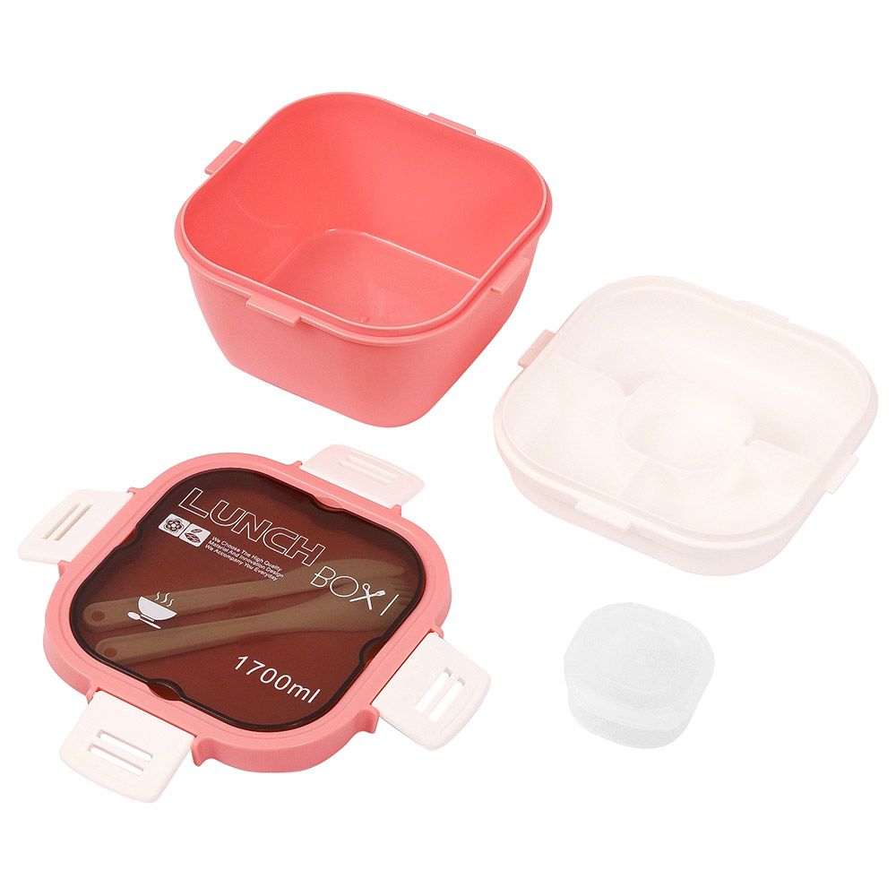 Eazy Kids - 5 Compartment Lunch Box w/ Utensils 1700ml - Pink