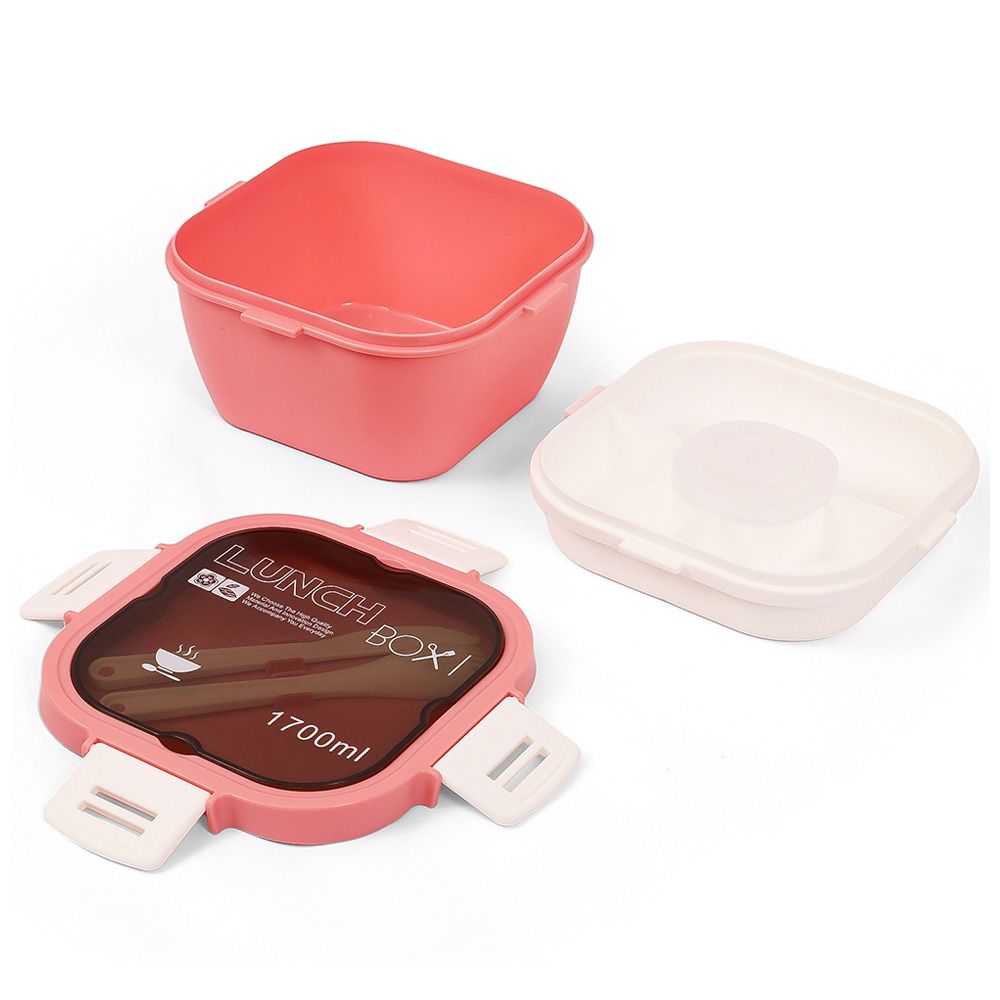 Eazy Kids - 5 Compartment Lunch Box w/ Utensils 1700ml - Pink