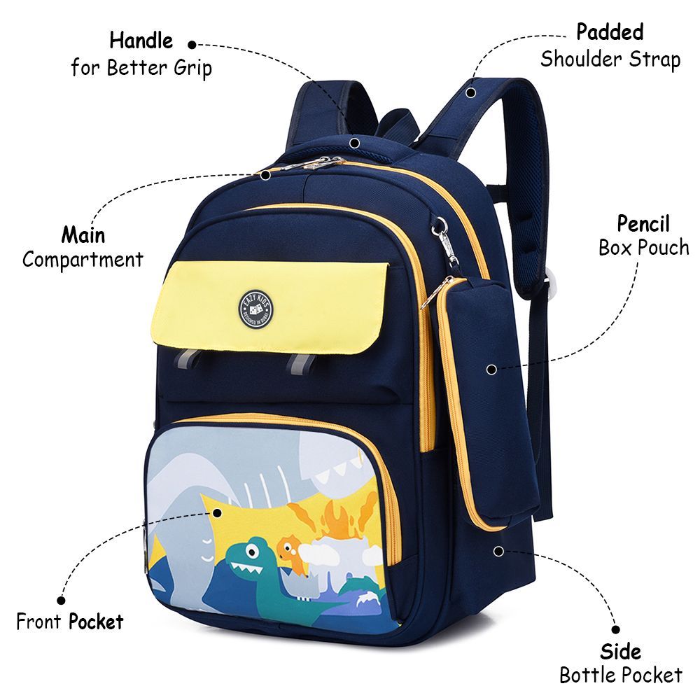 Eazy Kids - School Bag Dino w/ Pencil Case - Blue - 17.7 Inch