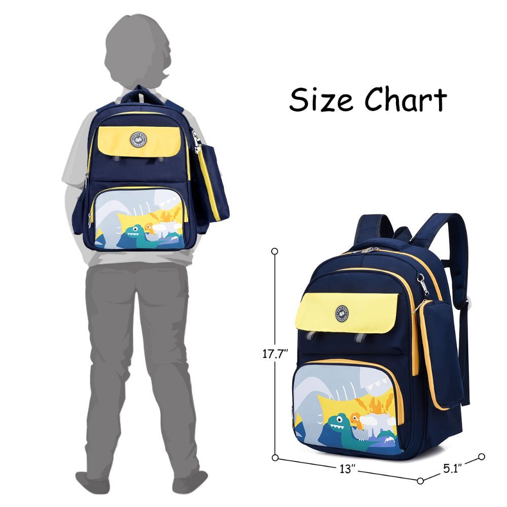 Eazy Kids - School Bag Dino w/ Pencil Case - Blue - 17.7 Inch