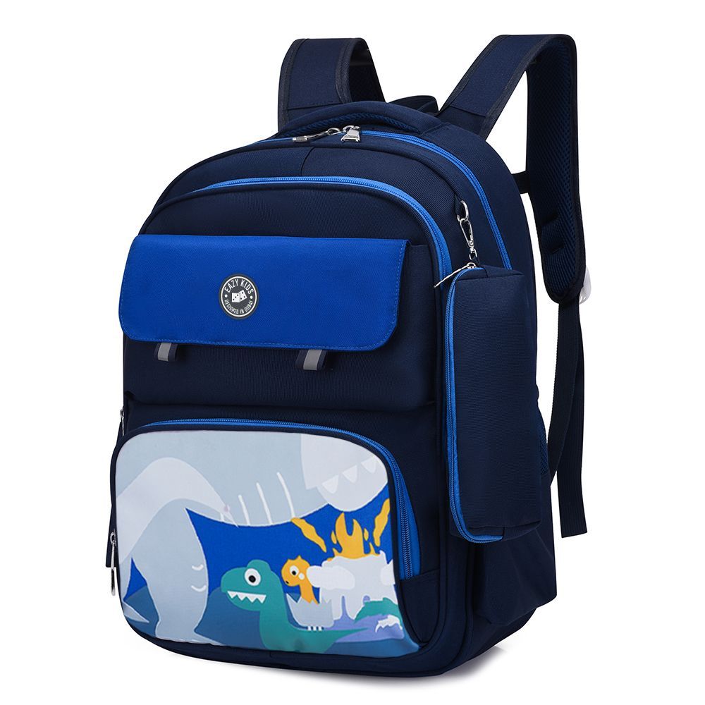 Eazy Kids - Dino School Bag w/ Pencil Case - Dark Blue - 17.7 Inch