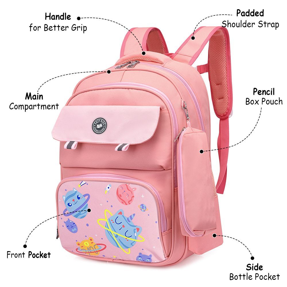 Eazy Kids Unicorn Planet School Bag w Pencil Case Pink - 17.7 Inch