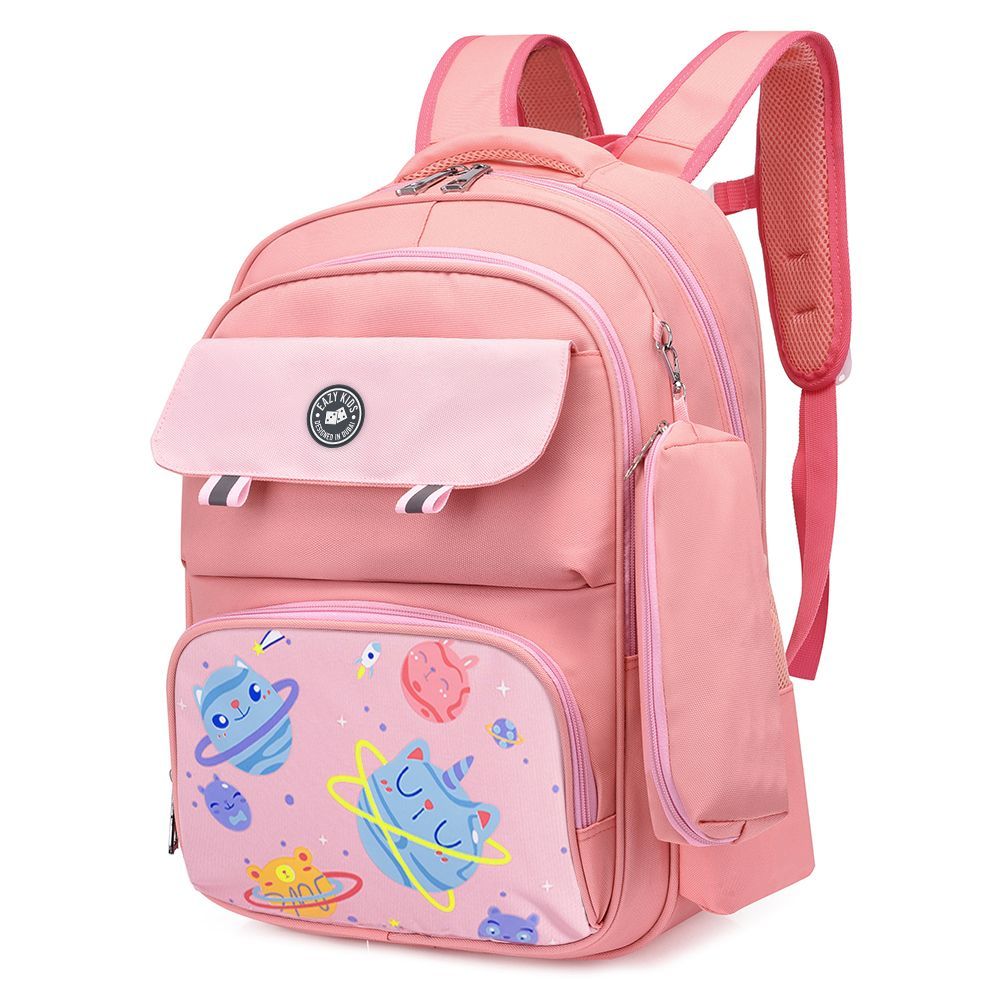 Eazy Kids Unicorn Planet School Bag w Pencil Case Pink - 17.7 Inch