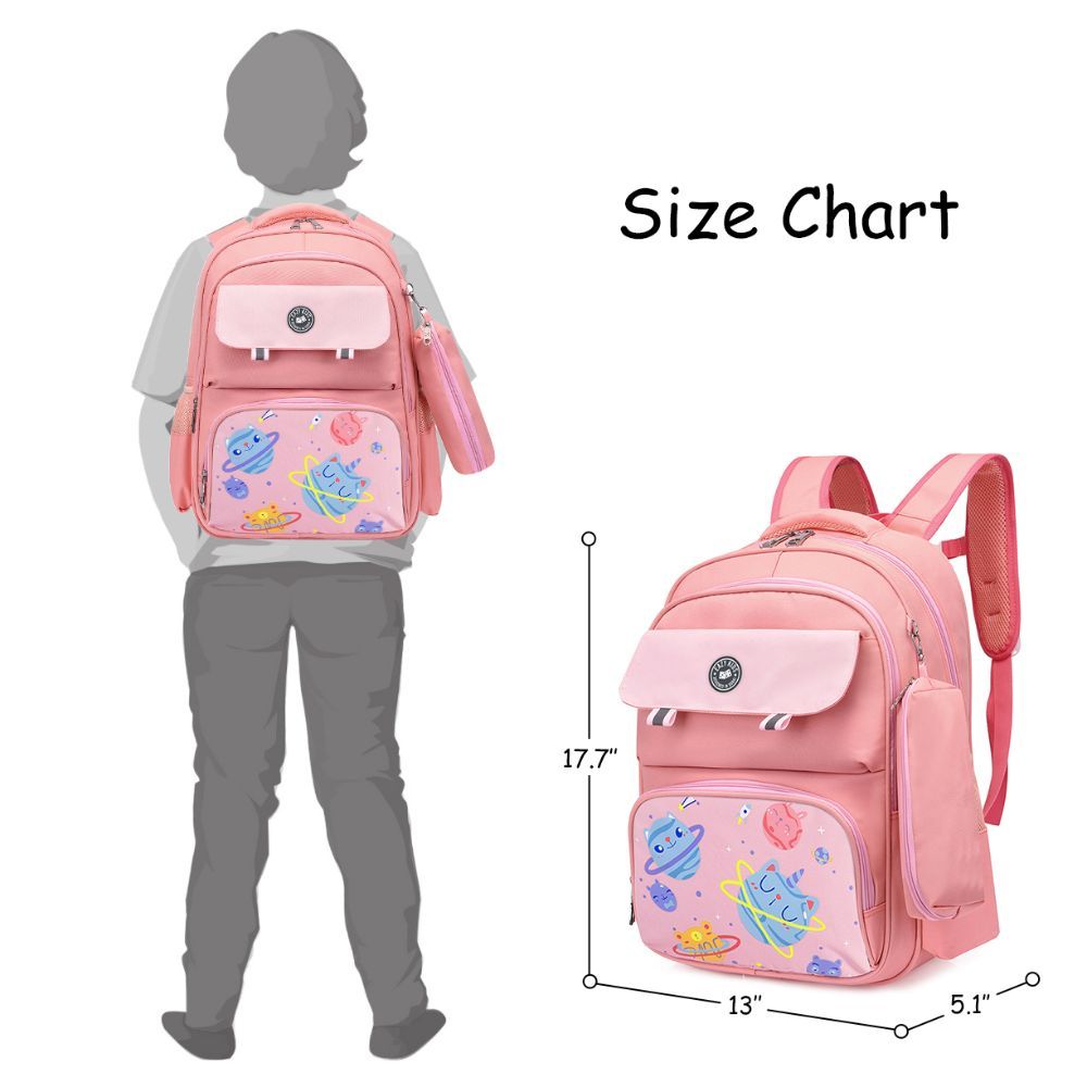 Eazy Kids Unicorn Planet School Bag w Pencil Case Pink - 17.7 Inch