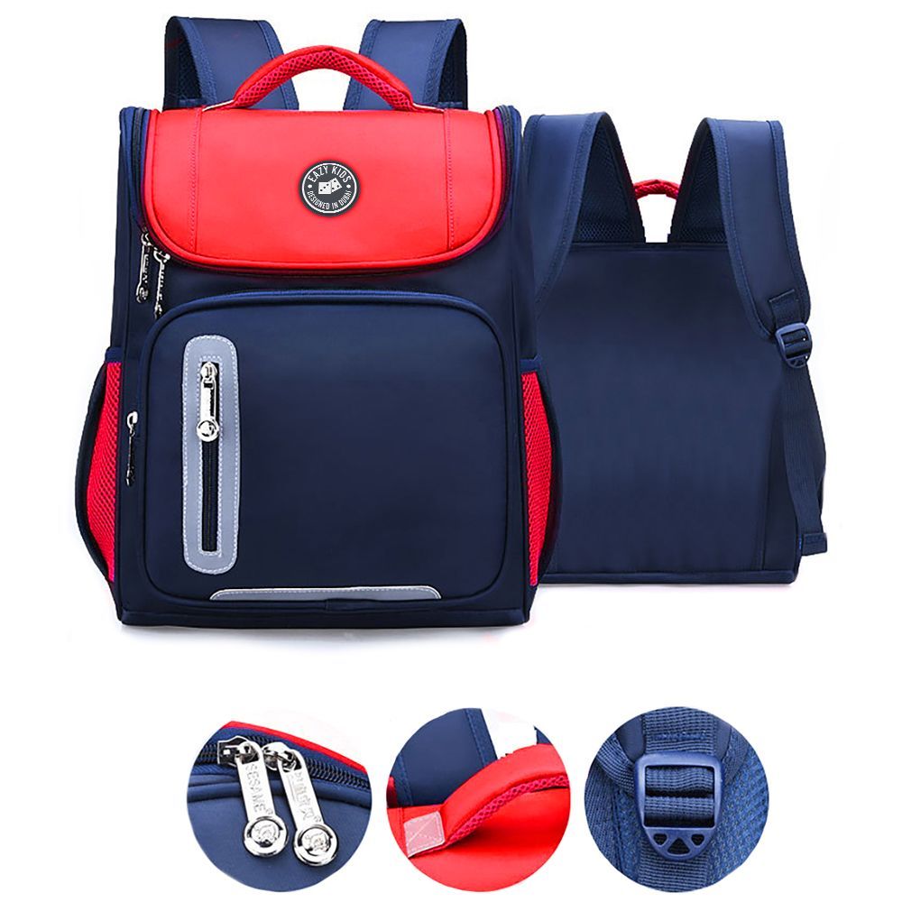 Eazy Kids - Ergonomic School Bag - Red blue - 15 Inch