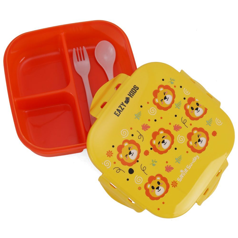 Eazy Kids Square Bento Lunch Box - Tiger Yellow - 3C