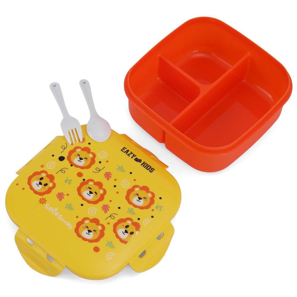 Eazy Kids Square Bento Lunch Box - Tiger Yellow - 3C