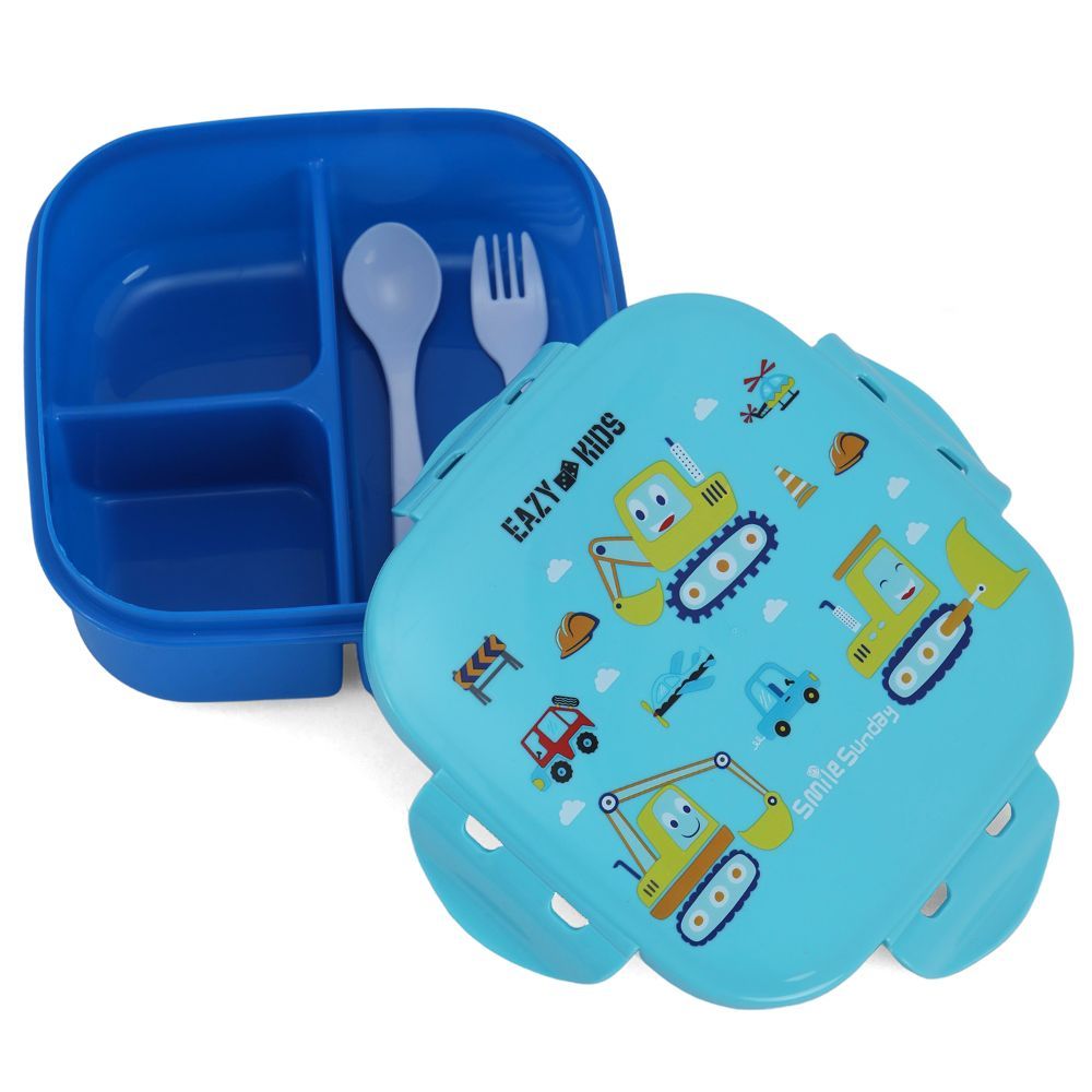 Eazy Kids Square Bento Lunch Box - Construction Blue - 3C