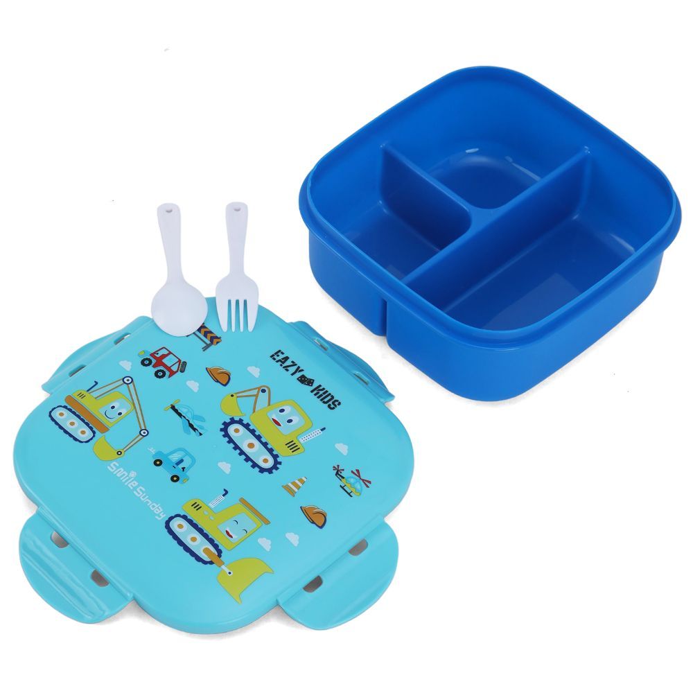 Eazy Kids Square Bento Lunch Box - Construction Blue - 3C