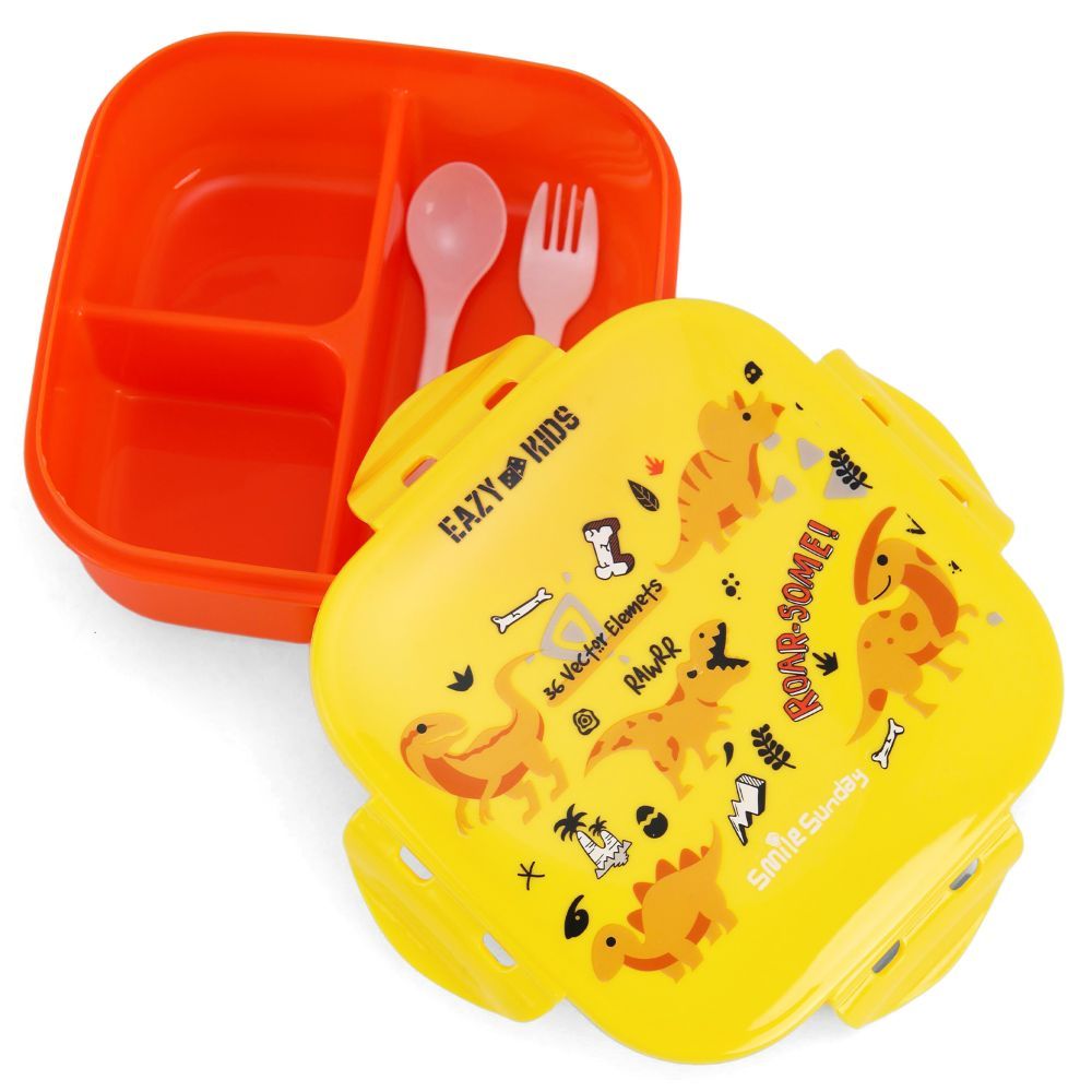 Eazy Kids Square Bento Lunch Box - Dino Yellow - 3C