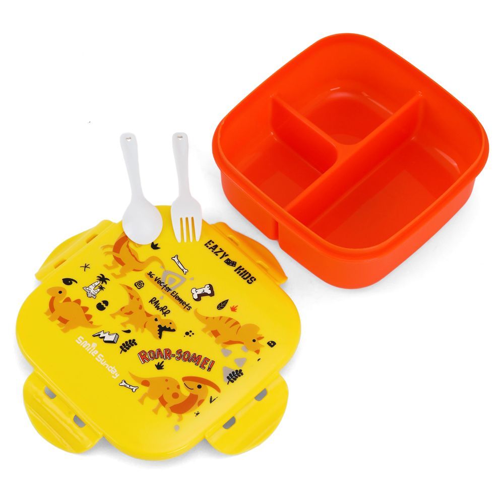 Eazy Kids Square Bento Lunch Box - Dino Yellow - 3C