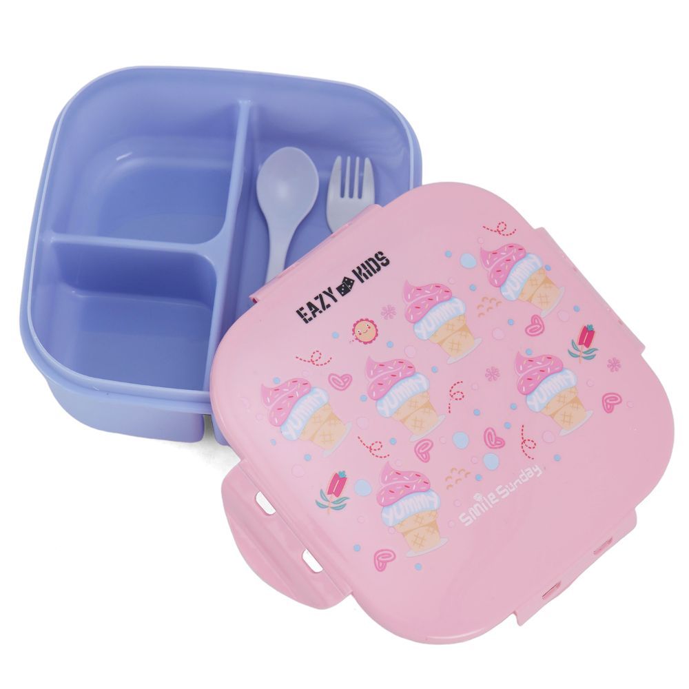 Eazy Kids Square Bento Lunch Box - Ice Cream Pink