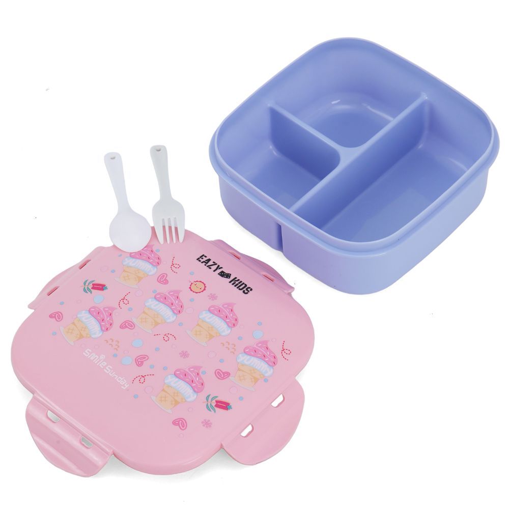 Eazy Kids Square Bento Lunch Box - Ice Cream Pink