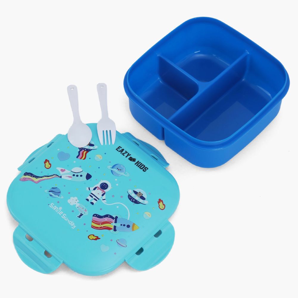 Eazy Kids Square Bento Lunch Box - Space Blue