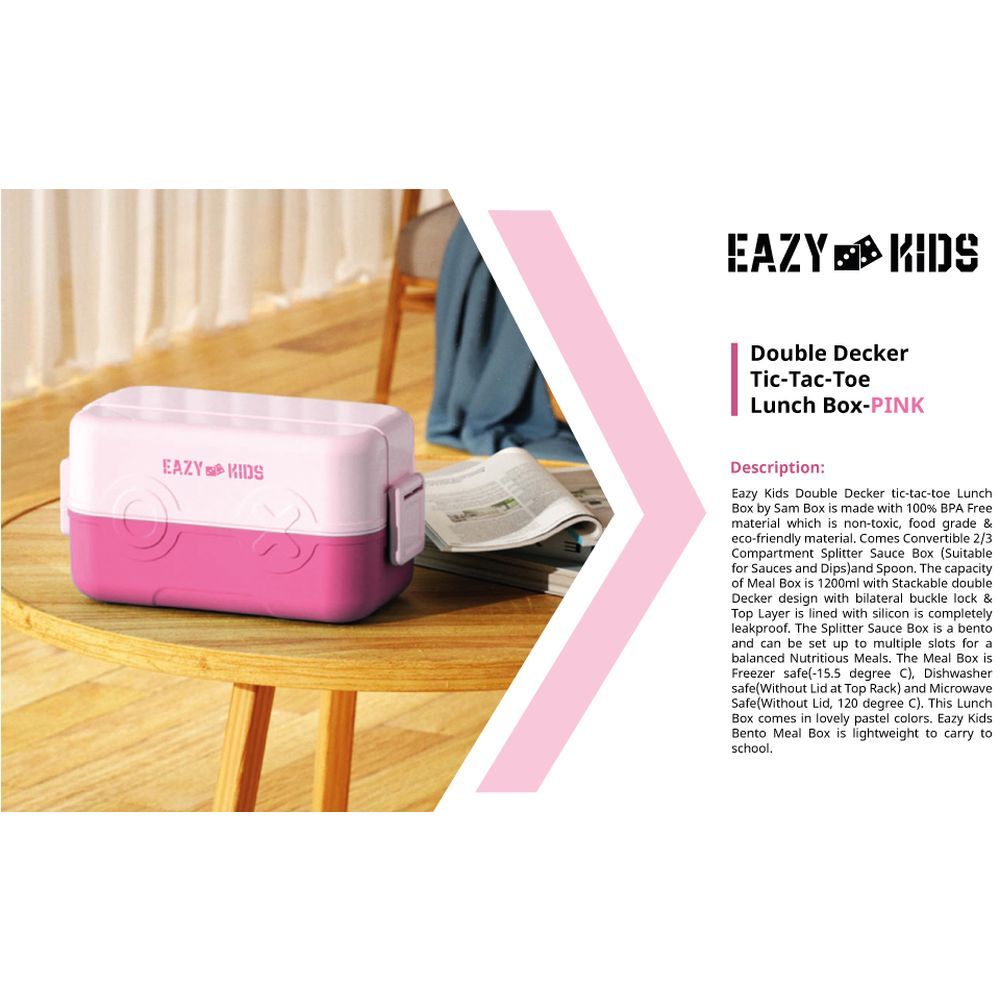 Eazy Kids - Double Decker Tic-Tac-Toe Lunch Box - Pink - 2C