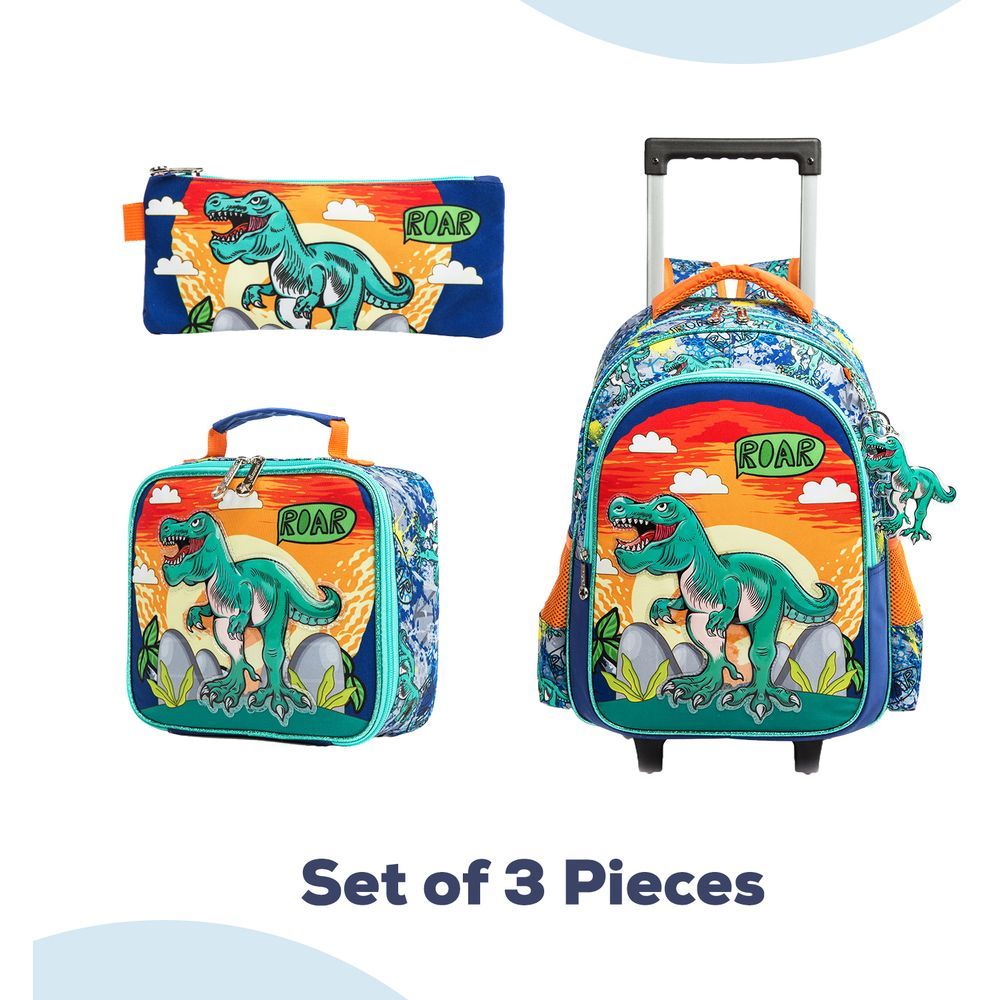 Eazy Kids - Trolley Bag 16-Inch w/ Lunch Bag & Pencil Case - Dinosaur Orange