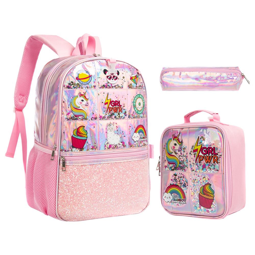 Eazy Kids - Backpack 17-Inch w/ Lunch Bag & Pencil Case - Girl Things