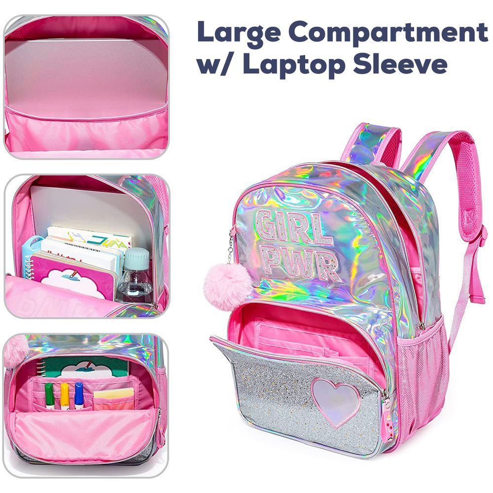 Eazy Kids - Backpack 18-Inch w/ Lunch Bag & Pencil Case - Pink