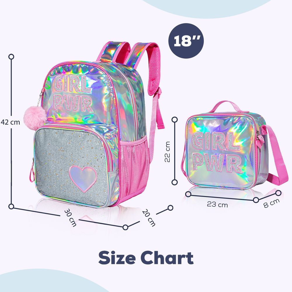 Eazy Kids - Backpack 18-Inch w/ Lunch Bag & Pencil Case - Pink