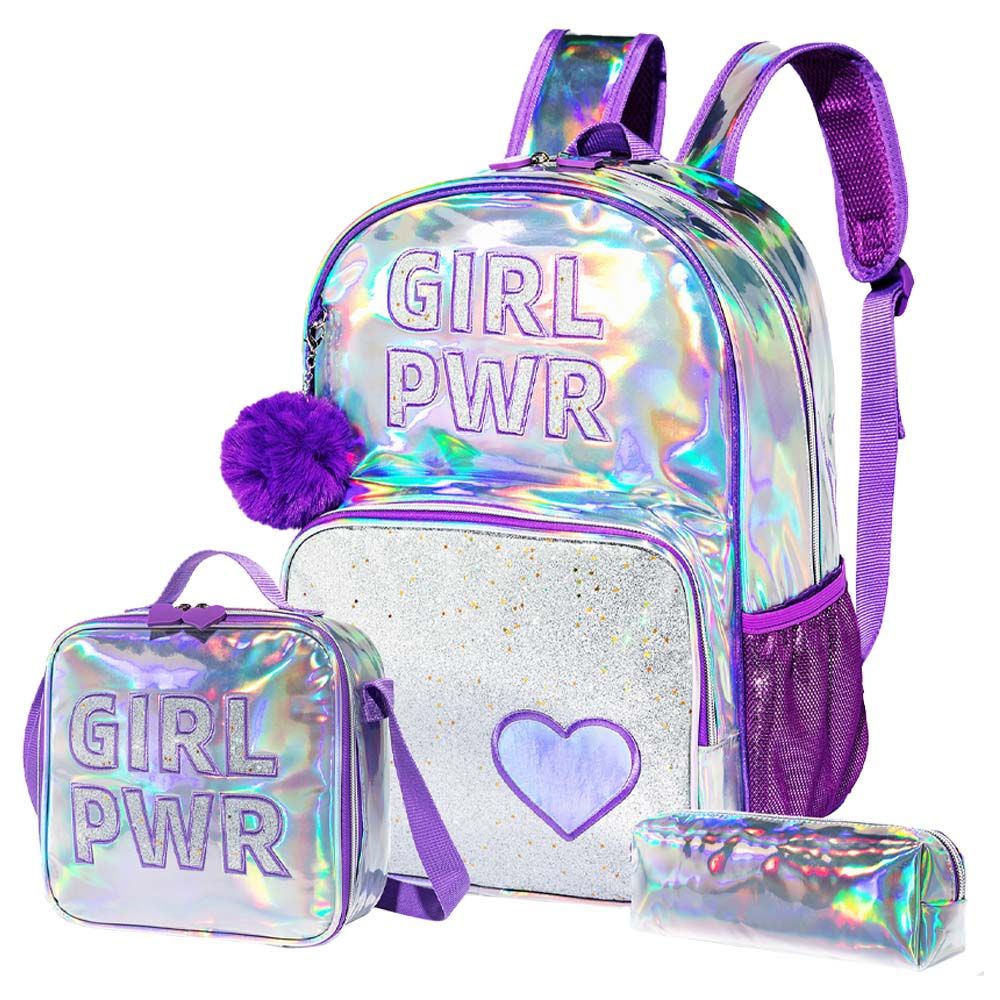 Eazy Kids - Backpack 18-Inch w/ Lunch Bag & Pencil Case - Purple