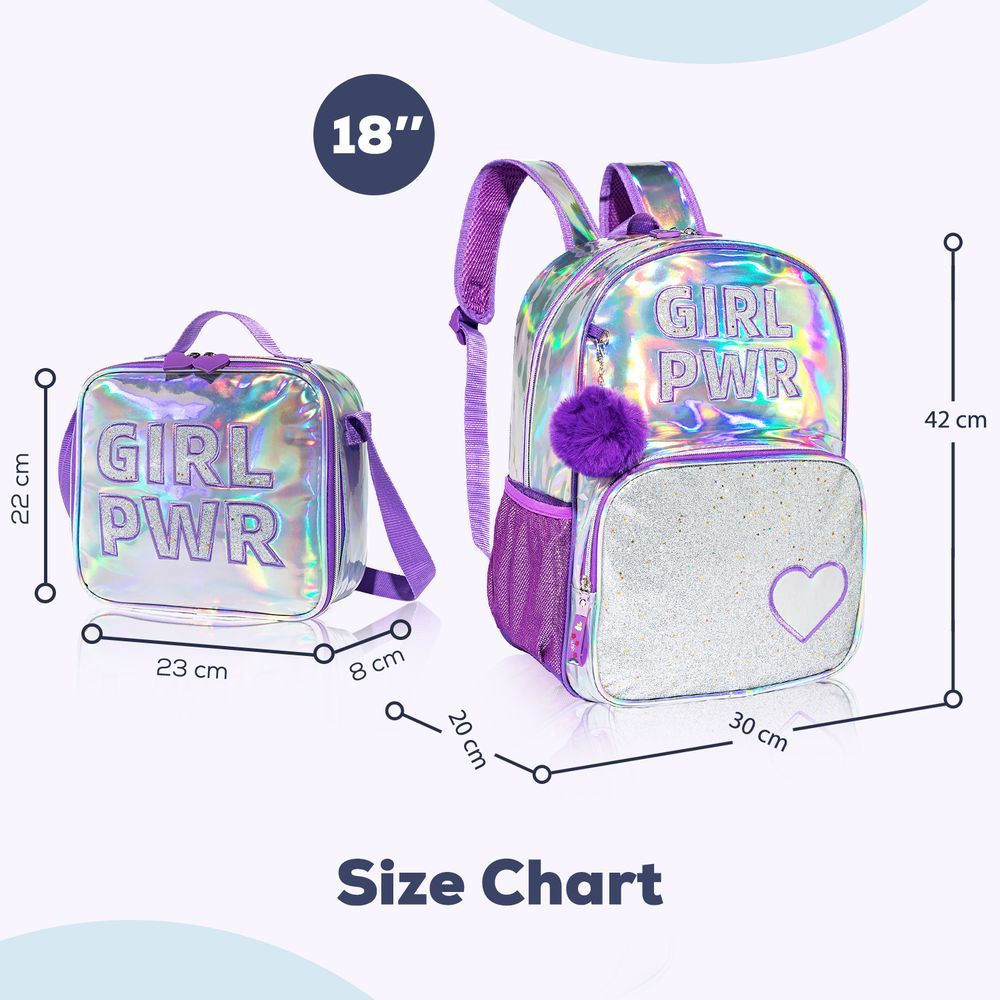 Eazy Kids - Backpack 18-Inch w/ Lunch Bag & Pencil Case - Purple