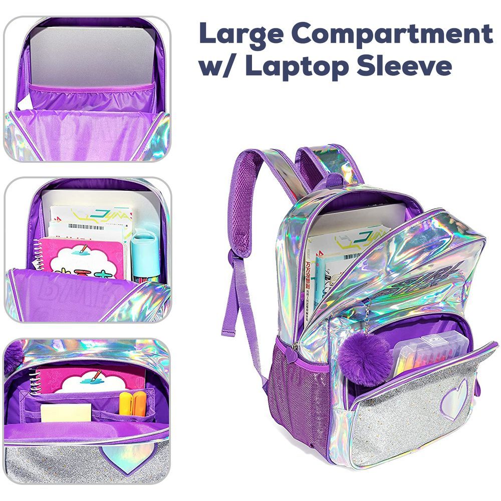 Eazy Kids - Backpack 18-Inch w/ Lunch Bag & Pencil Case - Purple