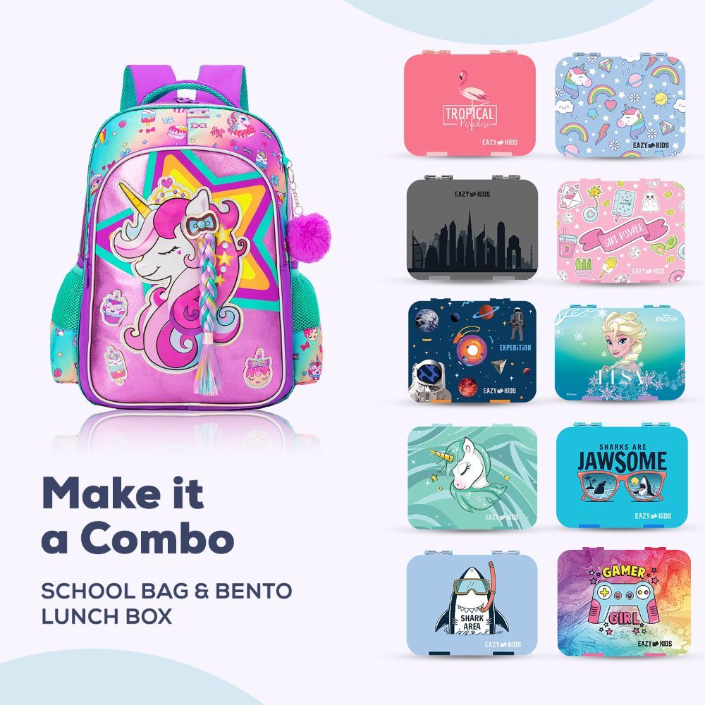 Eazy Kids - Backpack 18-Inch w/ Lunch Bag, Activity Bag & Pencil Case - Unicorn