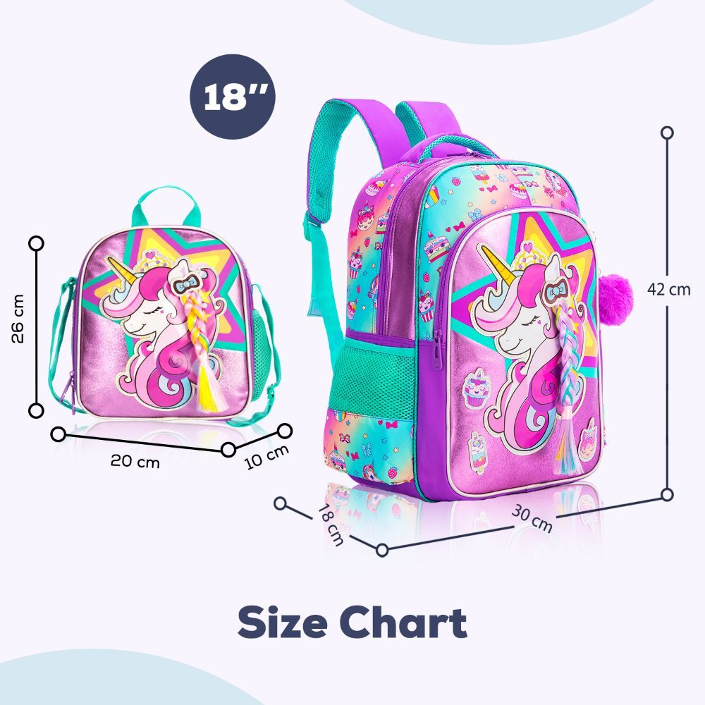 Eazy Kids - Backpack 18-Inch w/ Lunch Bag, Activity Bag & Pencil Case - Unicorn