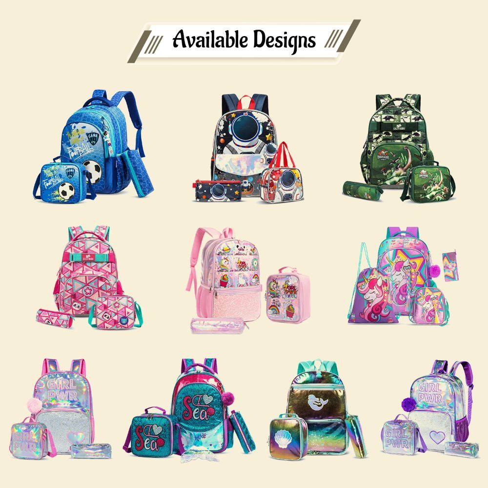 Eazy Kids - Backpack 18-Inch w/ Lunch Bag, Activity Bag & Pencil Case - Unicorn