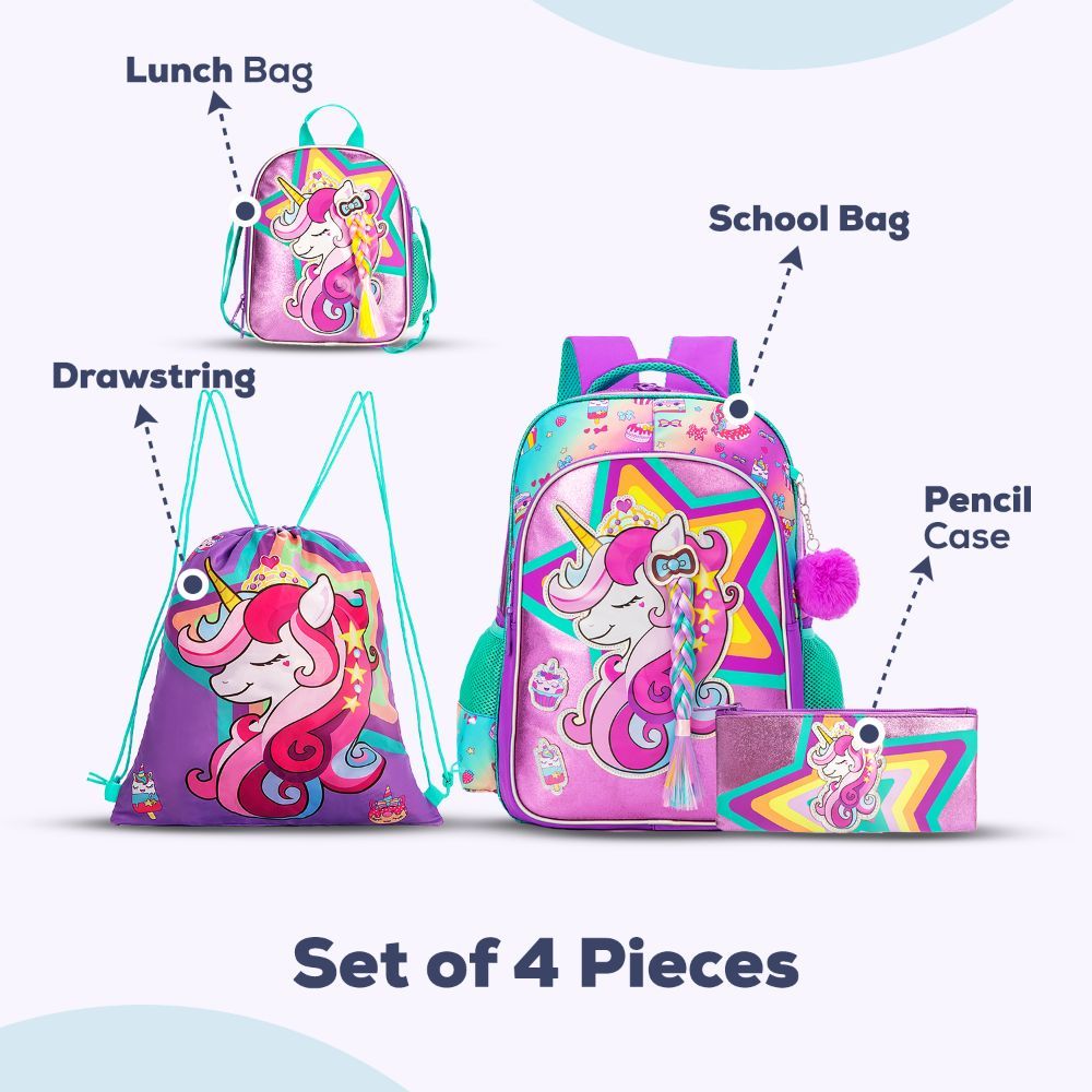 Eazy Kids - Backpack 18-Inch w/ Lunch Bag, Activity Bag & Pencil Case - Unicorn