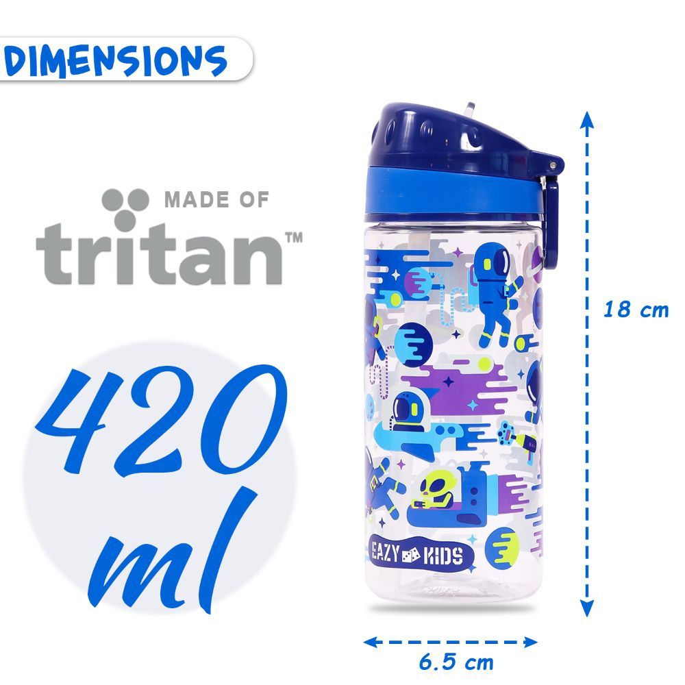 Eazy Kids - Astronauts Tritan Water Bottle W/ Handle 420ml - Blue