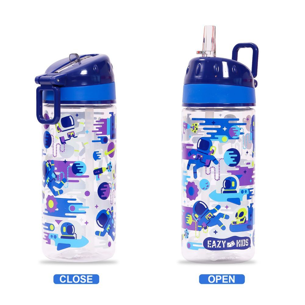 Eazy Kids - Astronauts Tritan Water Bottle W/ Handle 420ml - Blue