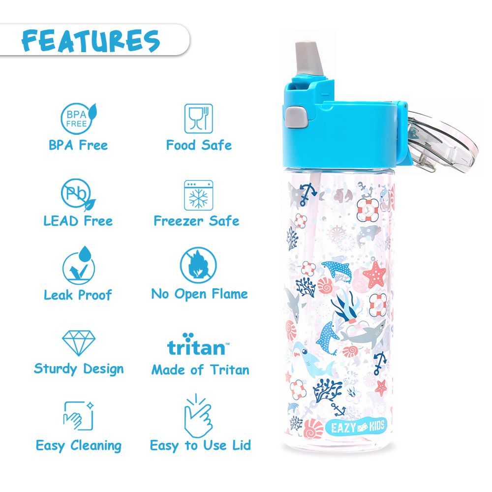 Eazy Kids - Shark Tritan Water Bottle W/ Snack Box 450ml - Blue