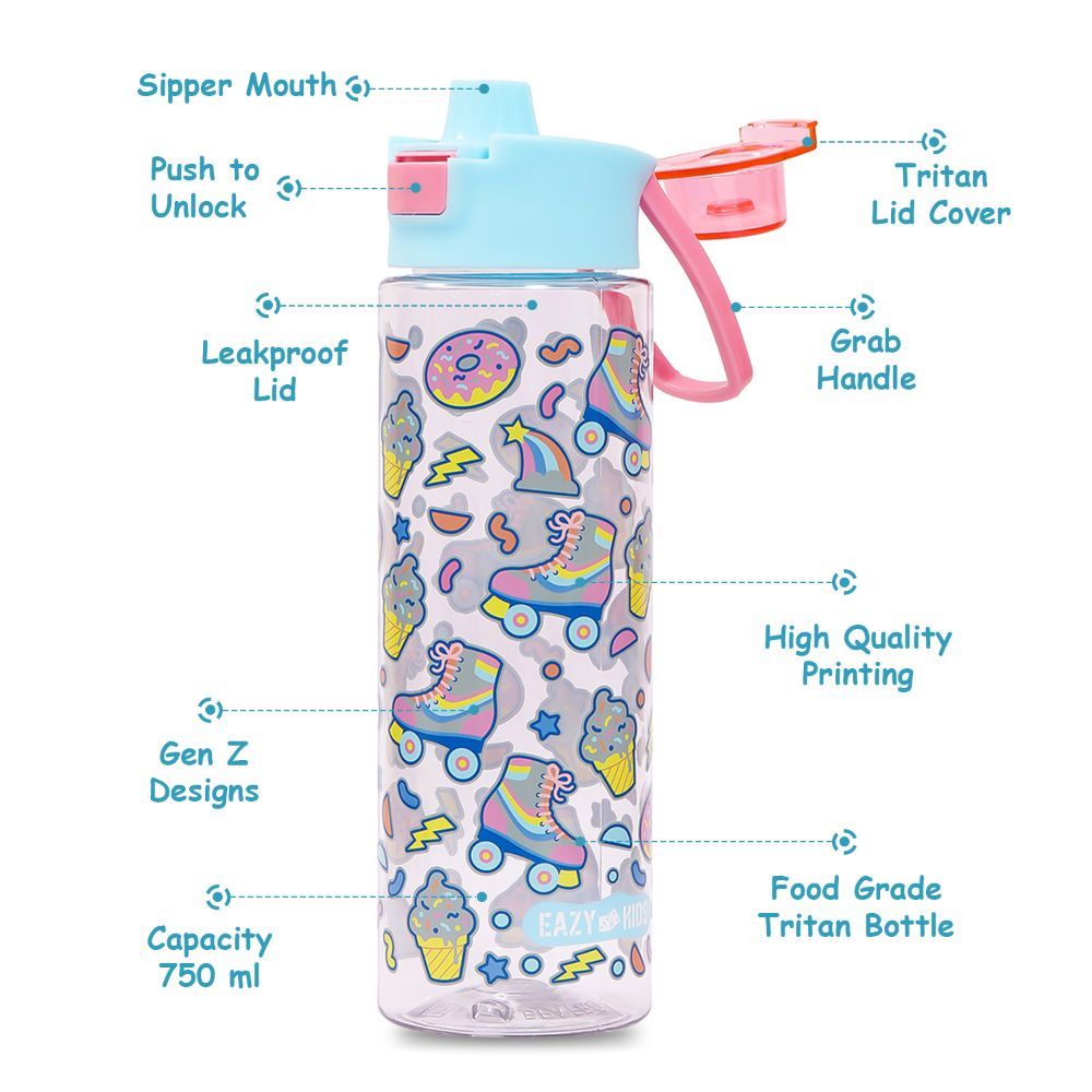 Eazy Kids - Gen Z Skater Tritan Water Bottle W/ Lid 750ml - Blue