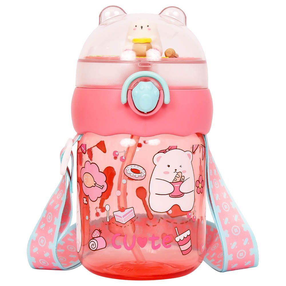 Eazy Kids - Water Bottle w/ Straw 580ml - Rose Red