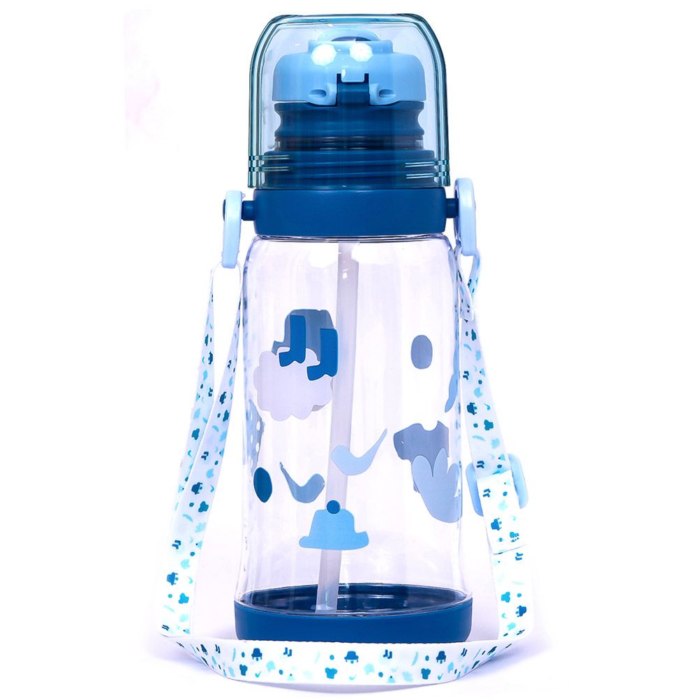 Eazy Kids - Printed Water Bottle w/ Straw 600ml - Blue