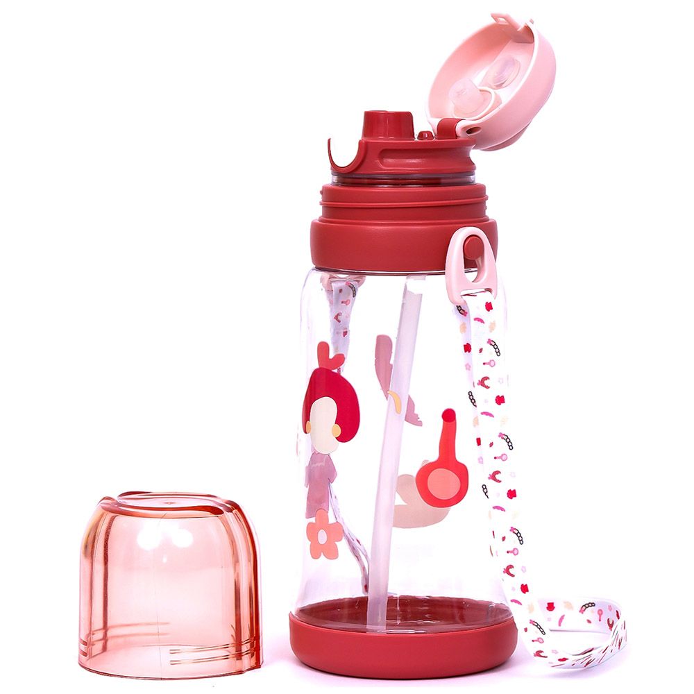 Eazy Kids - Printed Water Bottle w/ Straw 600ml - Pink