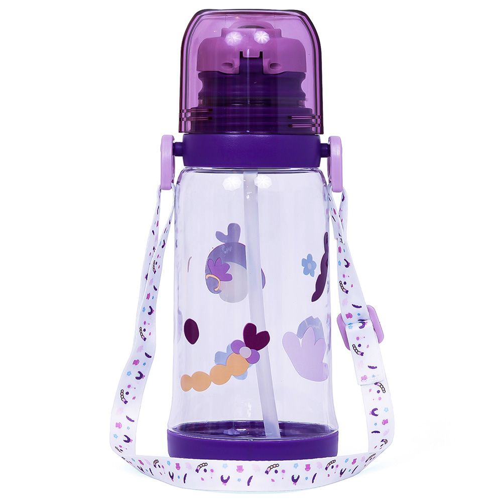 Eazy Kids - Printed Water Bottle w/ Straw 600ml - Purple