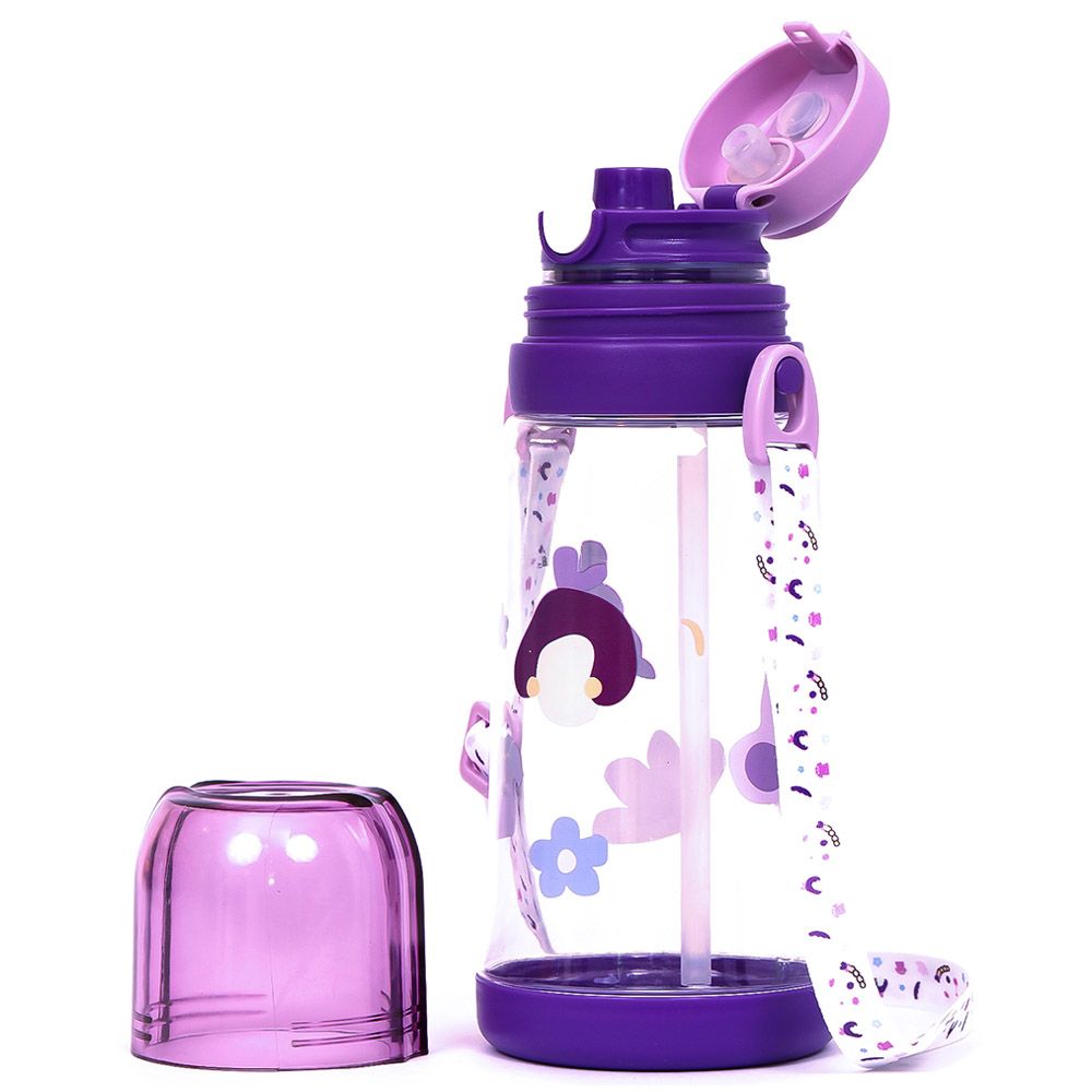 Eazy Kids - Printed Water Bottle w/ Straw 600ml - Purple