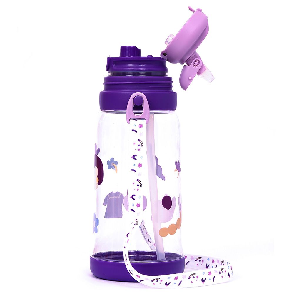 Eazy Kids - Printed Water Bottle w/ Straw 600ml - Purple