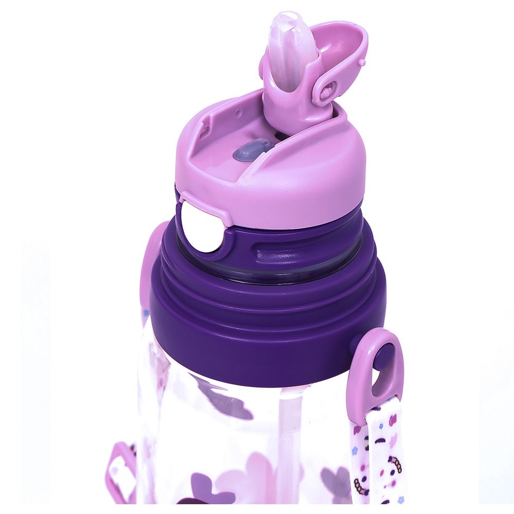 Eazy Kids - Printed Water Bottle w/ Straw 600ml - Purple