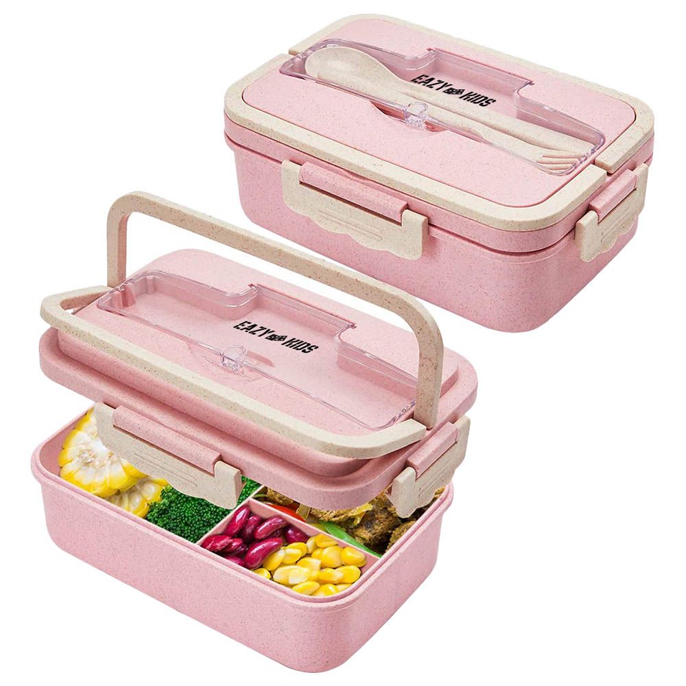 Eazy Kids Wheat Straw Leakproof Eco-Friendly Bento Lunch Box - Pink (1500ml)