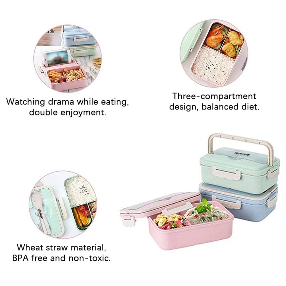 Eazy Kids Wheat Straw Leakproof Eco-Friendly Bento Lunch Box - Pink (1500ml)