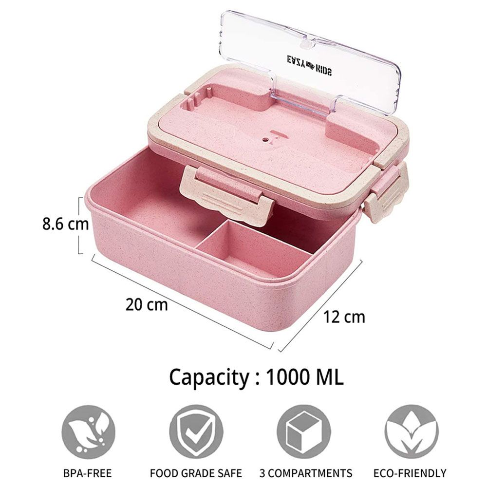 Eazy Kids Wheat Straw Leakproof Eco-Friendly Bento Lunch Box - Pink (1500ml)